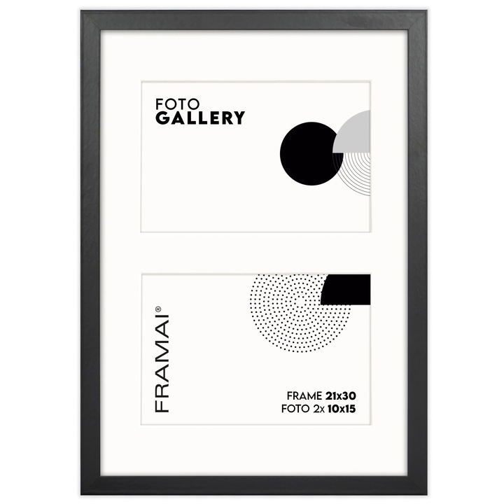 Framai® Rama foto 10 x 15 cm, galerie pentru 2 fotografii, 21 x 30 cm, negru, MDF, sticla organica