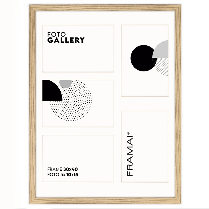 Rama foto 30x40 cm, Framai, galeria pentru 5 fotografii 10x15 cm, culoare debowa