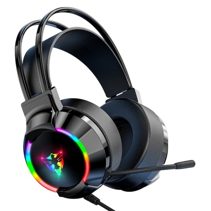 G606 RGB gamer fejhallgató, HD térhangzás, állítható zajszűrős mikrofon, erőteljes 50mm-es hangszórók, frekvencia 20Hz–20kHz, impedancia 32Ω, érzékenység -58dB ±3dB, ideális hosszú PC-s, PS4-es, PS5-ös, Xbox-os játékmenetekhez