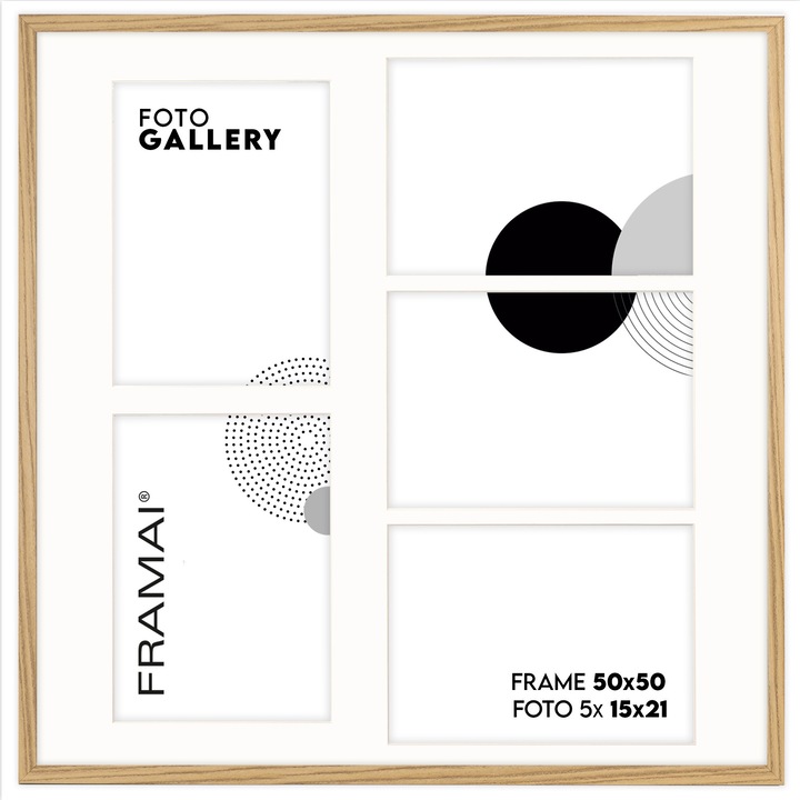 Rama foto Framai, galerie pentru 5 fotografii, 50x50 cm, culoare debowa, MDF ecologic