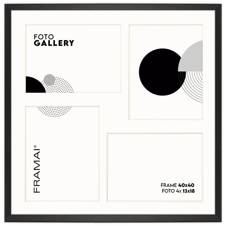Rama foto set 4 poze, Framai, 40x40 cm, MDF ecologic, neagra, 13x18 cm