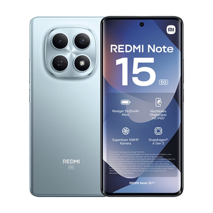 Смартфон Xiaomi Redmi Note 15 5G, 8GB, 256GB, Glacier Blue