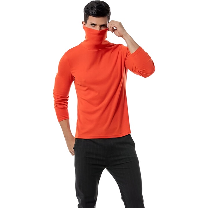 Мъжка спортна блуза, дълъг ръкав, висока яка, топла, оранжева, термо производство, 2XL INTL