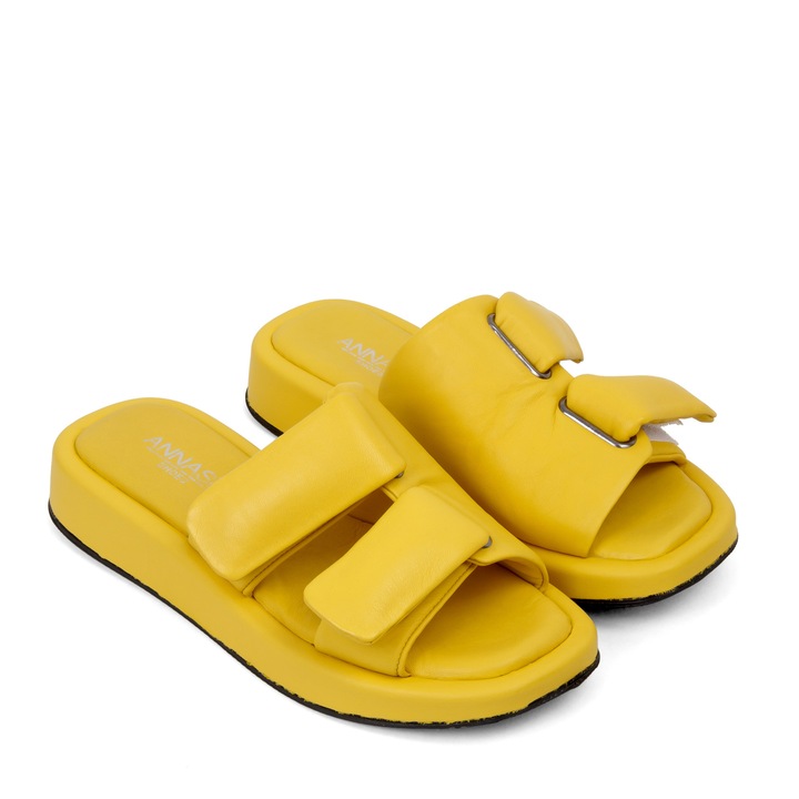 Slapi SALMA - piele naturala galbena, Galben, 39