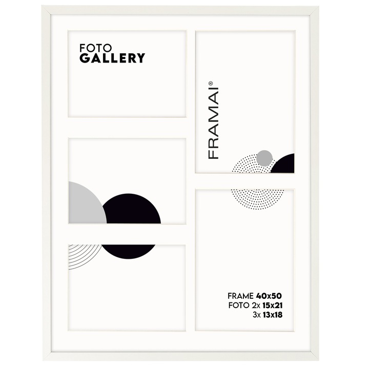 Galerie foto alba 40x50 cm pentru 5 fotografii, Framai, 2x 15x21 cm, 3x 13x18 cm