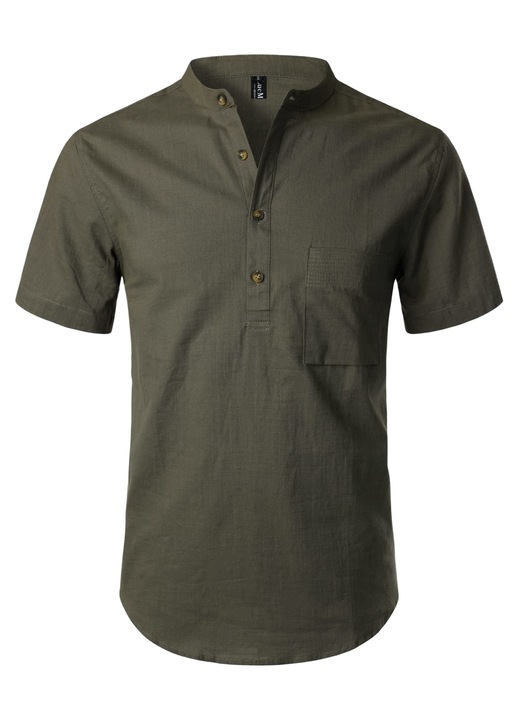 Férfi Henley ing LucMatton, pamut, mentazöld, rövid ujjú, slim fit, M INTL