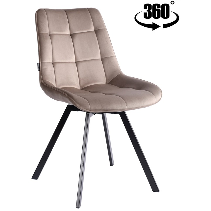 Scaun tapitat LAPO, ExitoDesign, catifea, maro, 49x62x83cm, mecanism rotativ 360