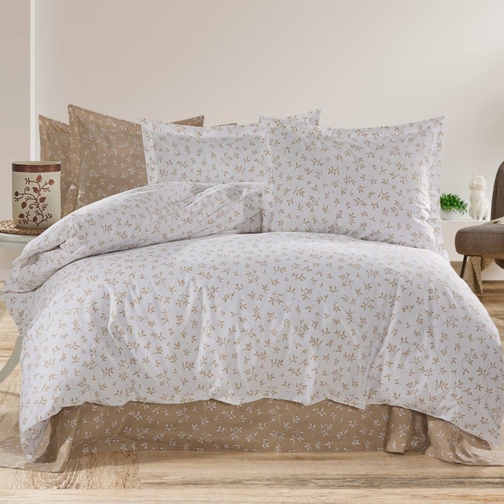 Husă pilotă 220x240 cm + 2 fețe de pernă 52x72 cm, Lenjerii Deosebite, 100% bumbac satinat, bej, set 3 piese