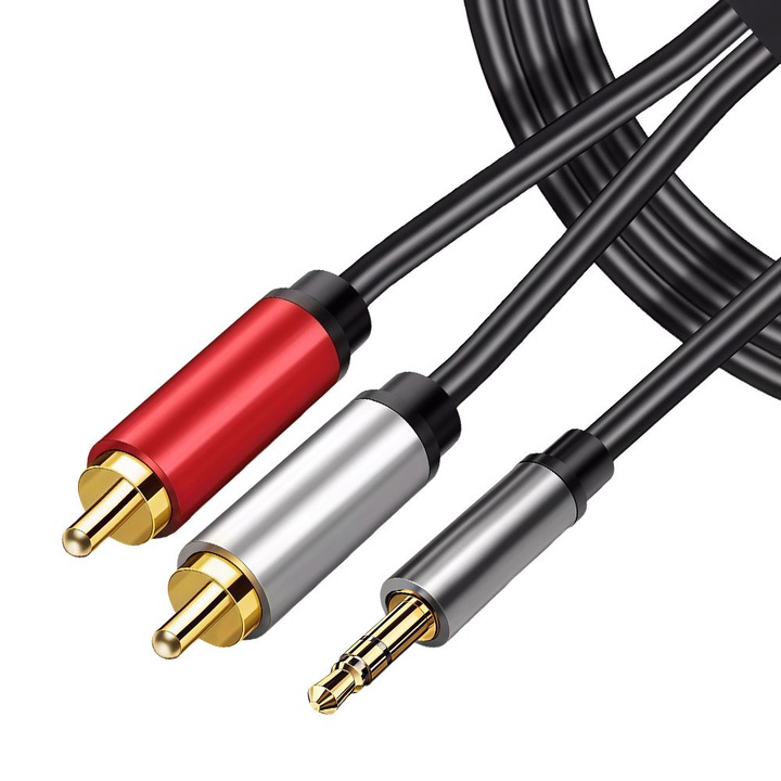 Cablu audio stereo de la mufa de 3.5 mm la 2 mufe RCA, 5 metri, negru