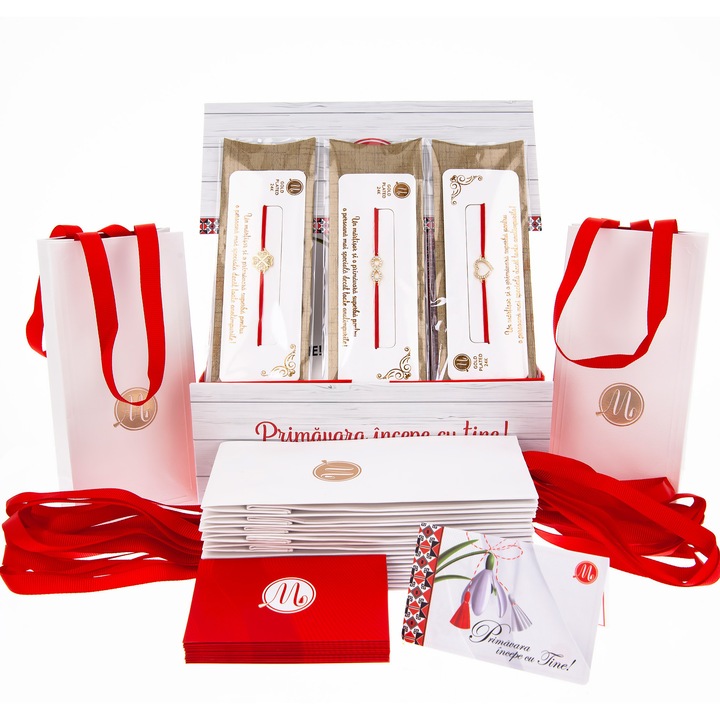 Box Martisoare 12 buc. - Bratara Red Gold Plated - Iris Elis