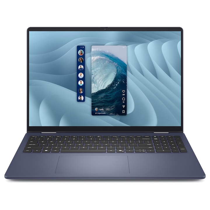 Laptop 2-in-1 Dell 16 Plus, display 16 inch 2.5K Touchscreen, procesor Intel Core Ultra 9, 32GB, Midnight Blue