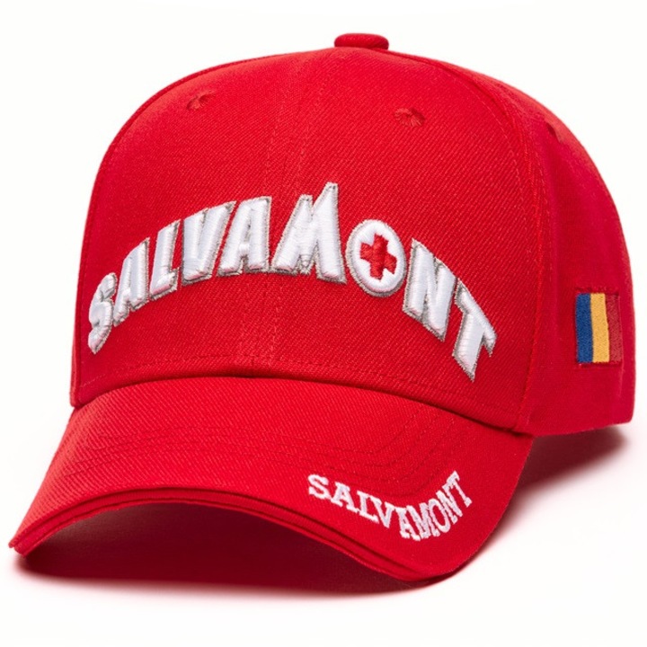 Мъжка шапка Salvamont, 3D бродерия, Трикольор, Регулируема, 58см, Акрил, Червена