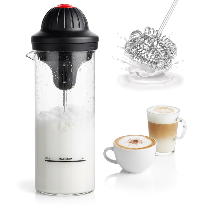Elektromos tejhabosító, easyCTRL, hordozható, boroszilikát üveg, 450 ml