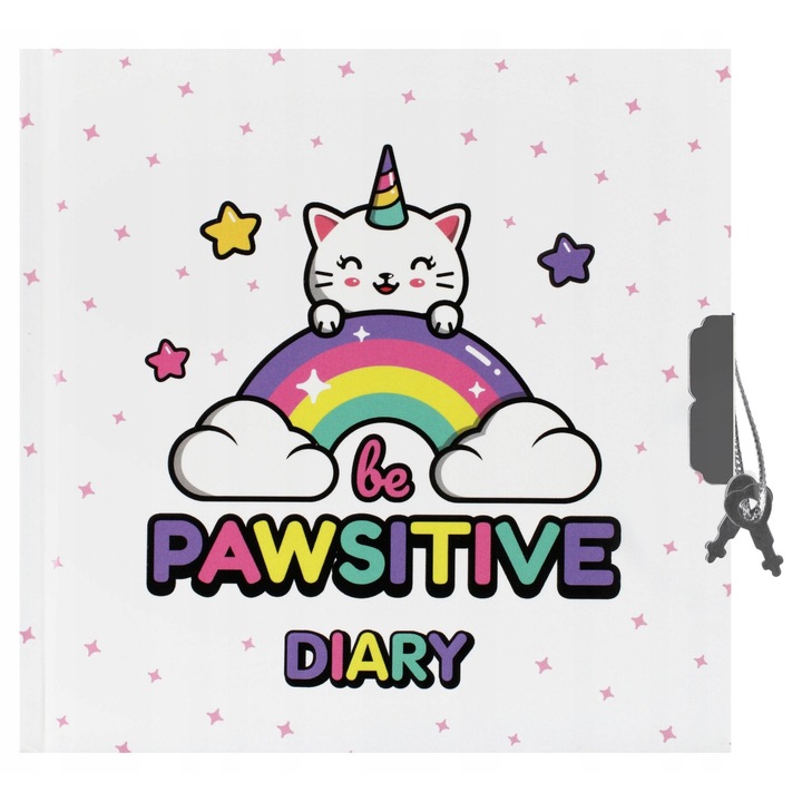 Jurnal Secret Catcorn, coperta tare, lacat cu 2 chei, pagini liniate colorate, 14x14cm