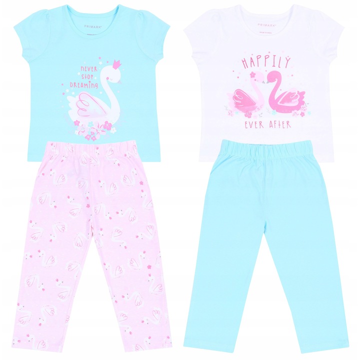 Set 2 pijamale fetite, sarcia.eu, design lebede, bumbac, multicolor