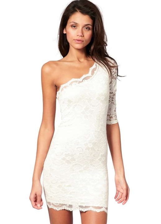 Rochie Mini Dantela un Umar, Crem, Elegantadwqf, Alb