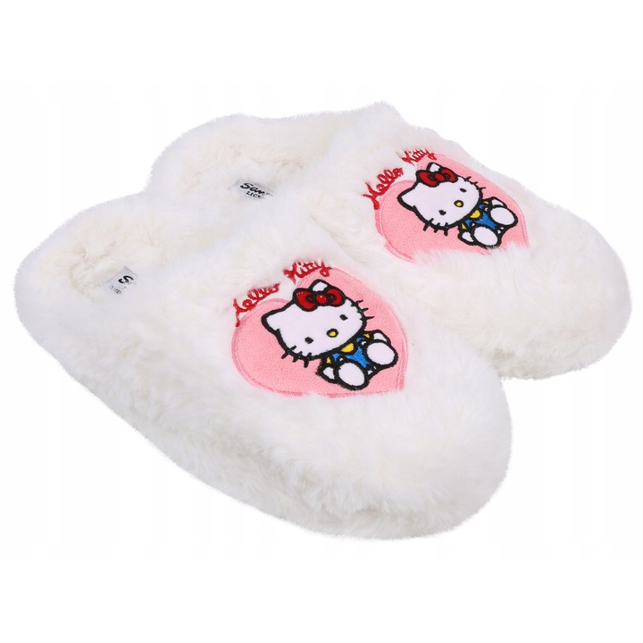 Papuci de casa femei, Hello Kitty, antiderapanti, caldurosi, alb, plus, 36-37 EU
