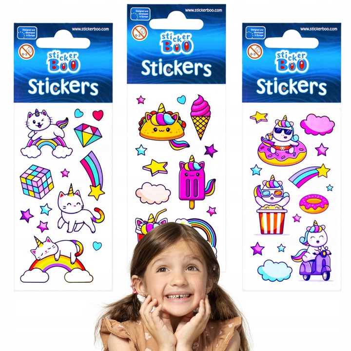 Set stickere decorative Sticker Boo, unicorni, multicolor, 3 pachete