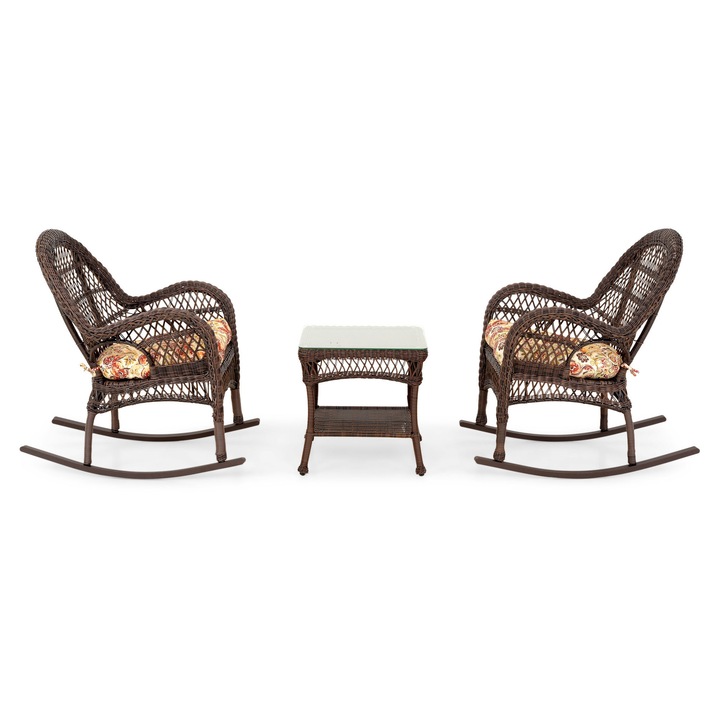 Set mobilier gradina/terasa 2 balansoare si masuta, Maison Mex SUSAN, maro/multicolor