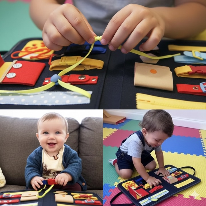 Tabla de Manipulare pentru Copii Kruzzel, 14 Elemente Educative, Multicolor, 28x33x2cm