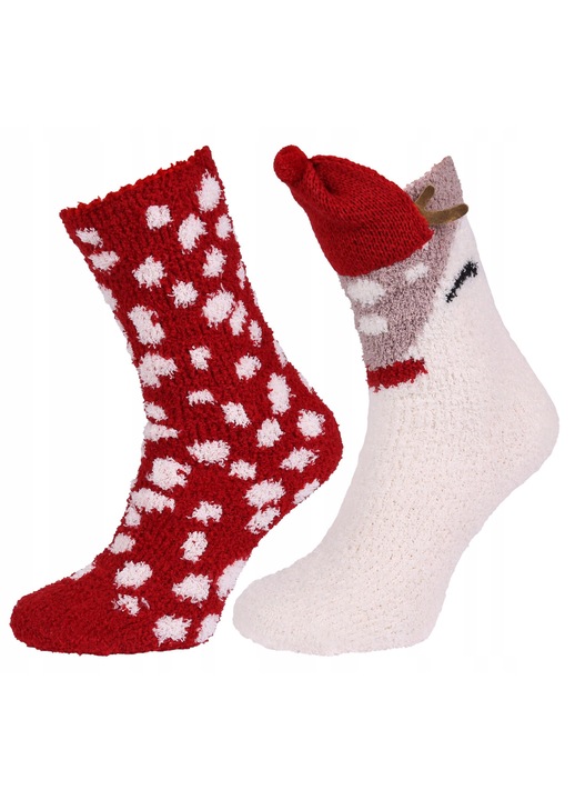Set 2 perechi sosete de Craciun pentru femei, rosii si albe, inalte, marime universala 37-42