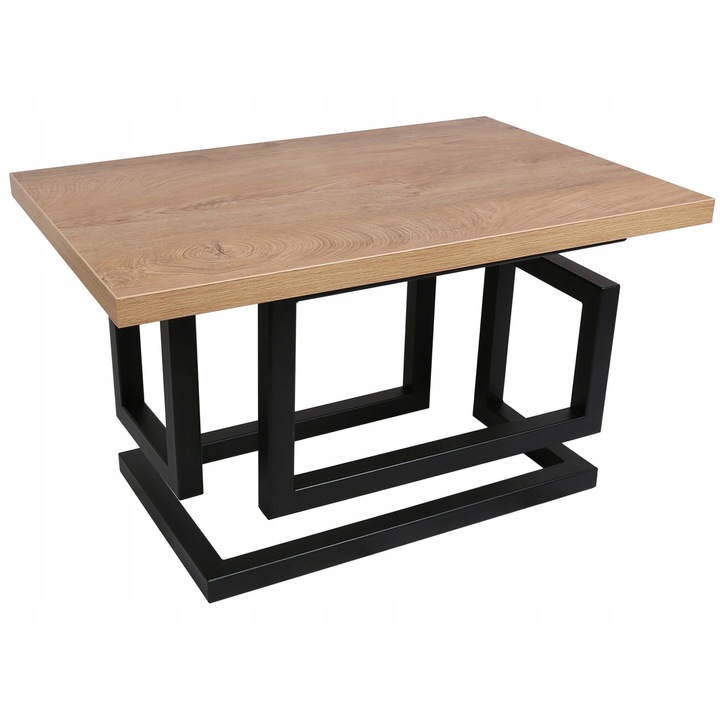 Masuta de cafea Loft Industrial cu Blat Stejar Auriu si Cadru Otel Negru 60x90cm