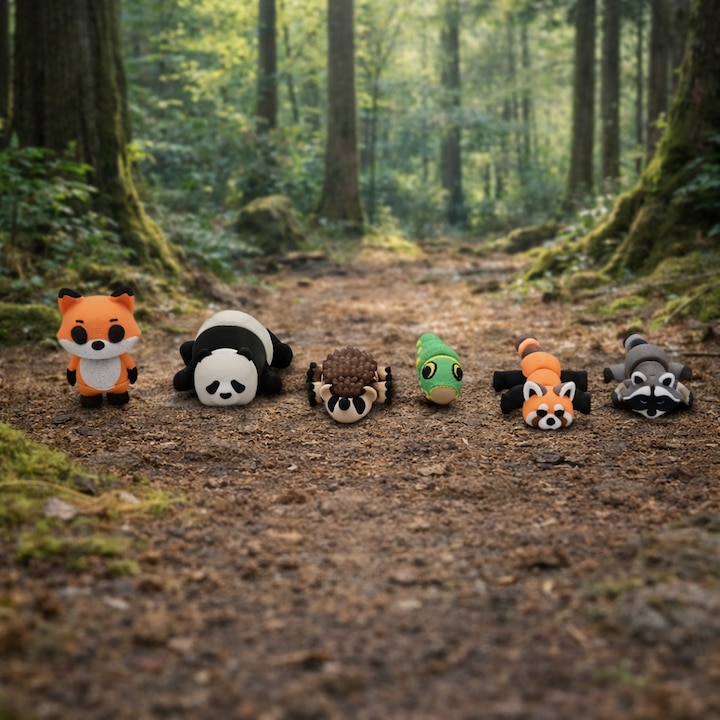 Set de 6 figurine printate 3D Cute Critters, PrintForge®, modele articulate, fabricate din PLA, fara BPA, Multicolor