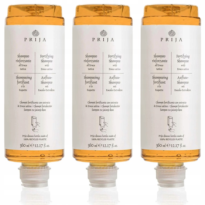 Sampon Prija, set 3 x 360ml, extract de rucola, pentru toate tipurile de par, vegan, fabricat in Italia