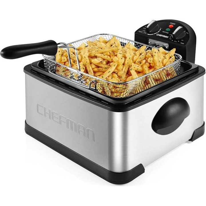 Friteuză electrică Chefman 4.3 L, temperatură reglabilă, timer, inox