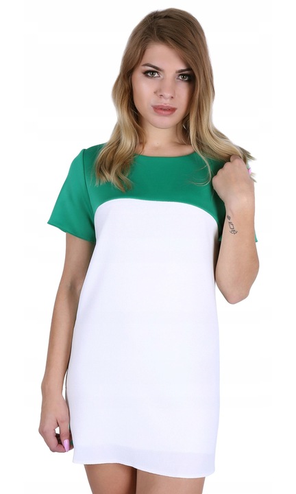 Rochie Mini John Zack, crem-verde, eleganta, confortabila, XL INTL