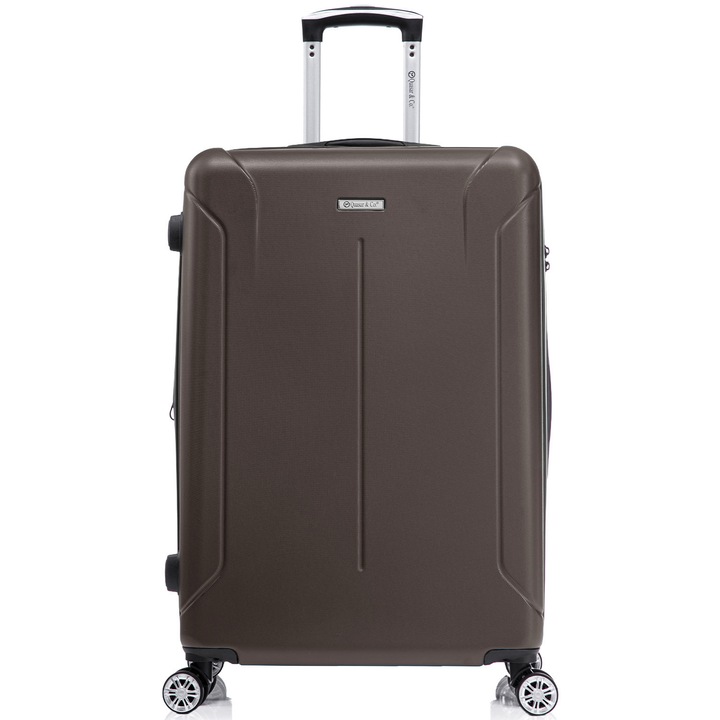 Голям куфар Quasar & Co. модел SMART, 76.5x51x32-37см, Разширяем, Багаж за чекиране, ABS, издръжлива, Защитен цип, Кодово заключване, Телескопична дръжка, 4 двойни безшумни колела 360°, 2 отделения с джоб, Кафяв