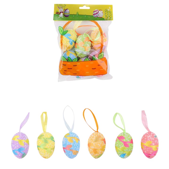 Комплект декоративни яйца Lingo, 6 броя, пяна, 4x4x6 см, многоцветни