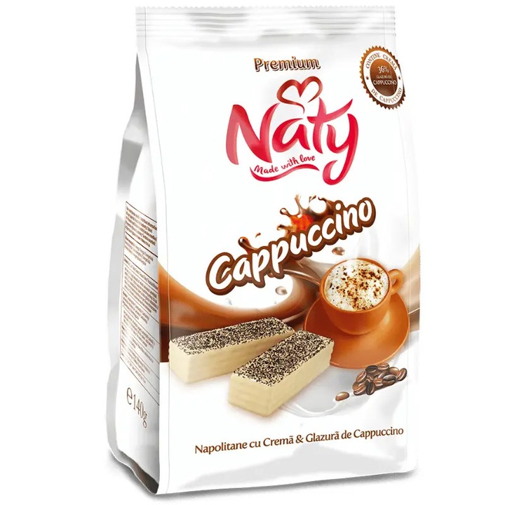NATY PREMIUM - Napolitane cu crema si glazura de cappuccino 140g