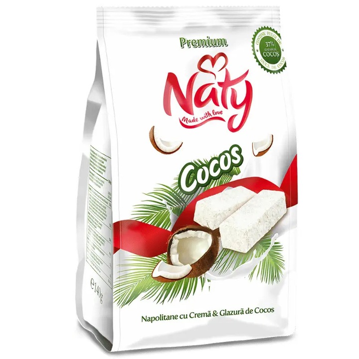NATY PREMIUM – Napolitane cu crema si glazura de cocos 140g