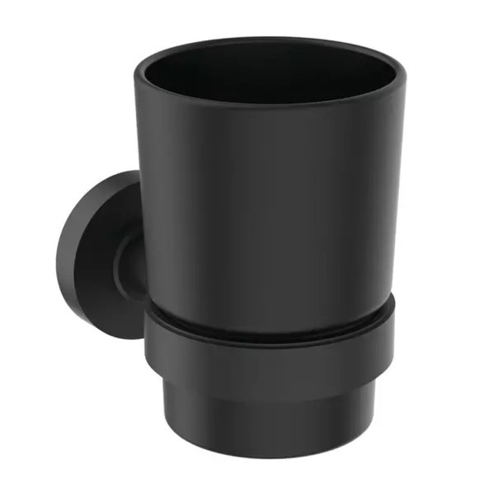 Suport periute de dinti, Ideal Standard, negru mat, cu pahar negru