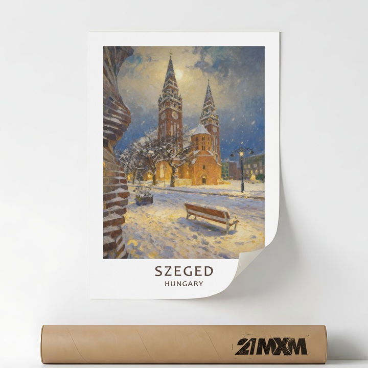 Плакат 'Ораш-Сегед' върху матово платно – минималистичен дизайн, A4 (21 x 29.7 см), без рамка