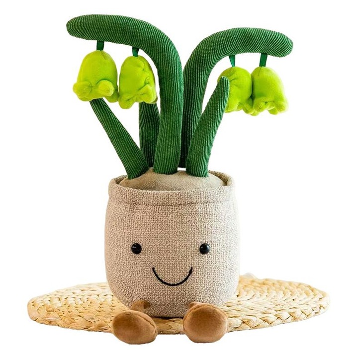 Planta decorativa din material textil, ghiveci cu fata zambitoare