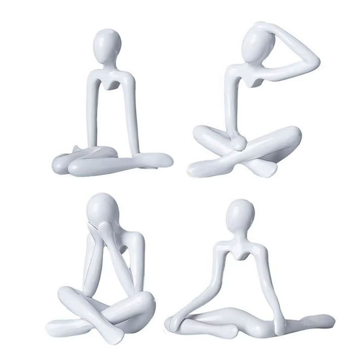 Set 4 miniaturi abstracte, AFKSMILE, alb, 10.9x14x6cm