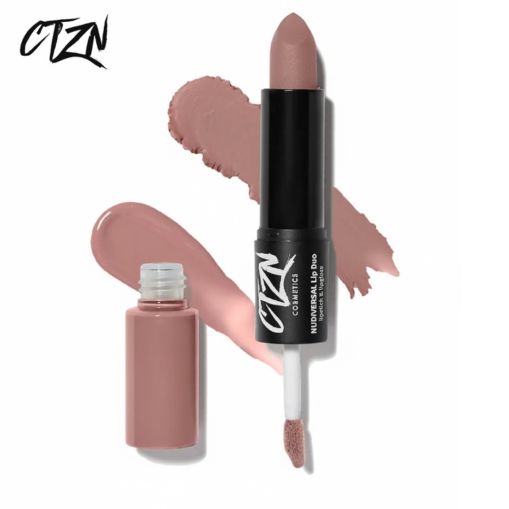 Ruj si creion de buze CTZN, Nudiversal Lip Duo, rezistent la apa, cu unt de mango salbatic, Lahore