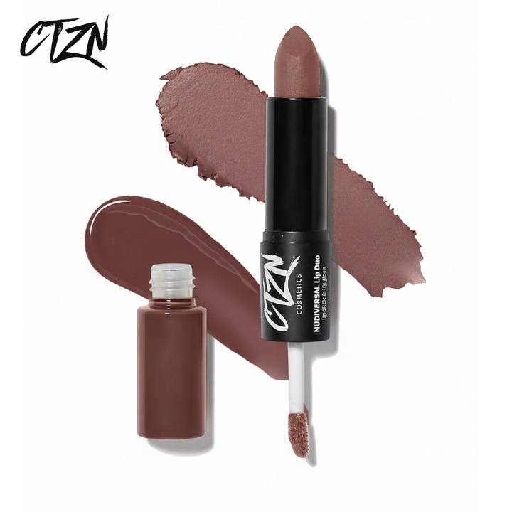 Ruj si creion de buze CTZN, Nudiversal Lip Duo, rezistent la apa, cu unt de mango salbatic, Mexico City