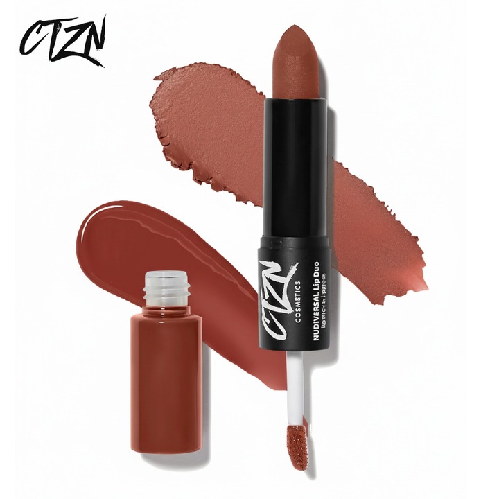 Ruj si creion de buze CTZN, Nudiversal Lip Duo, rezistent la apa, cu unt de mango salbatic, Milano
