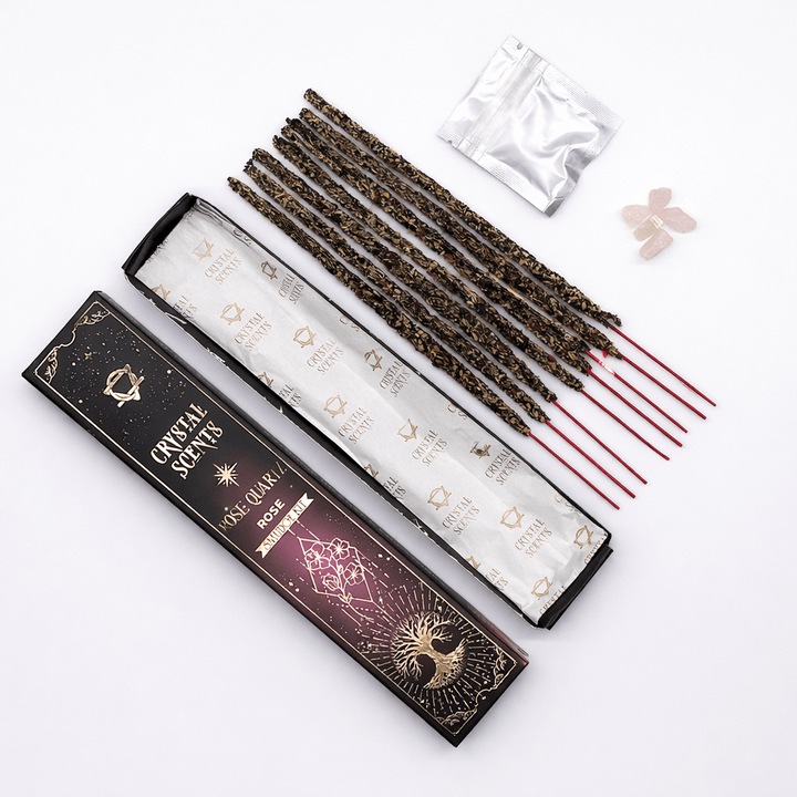 Rózsakvarc és Rózsa Illatú Prémium Füstölő Szett, díszdobozban