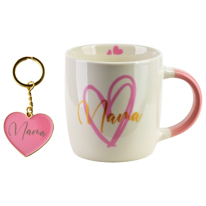 Cana cu breloc MAMA 350ml, Mondex, roz, 8,5x12x9cm