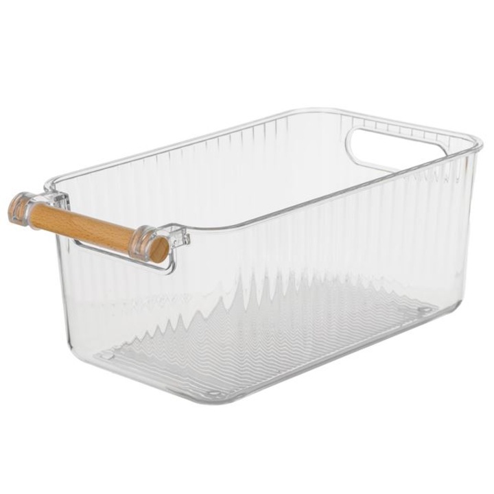 Cutie de depozitare din plastic transparent cu maner din lemn, 3.23 L
