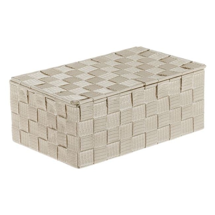 Cutie de depozitare metalica bej cu capac, 27.5×17.5×11 cm – organizator pentru birou, accesorii si obiecte mici