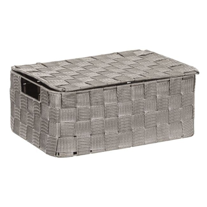 Cutie de depozitare impletita gri cu capac, 30×20×12 cm – organizator elegant pentru birou