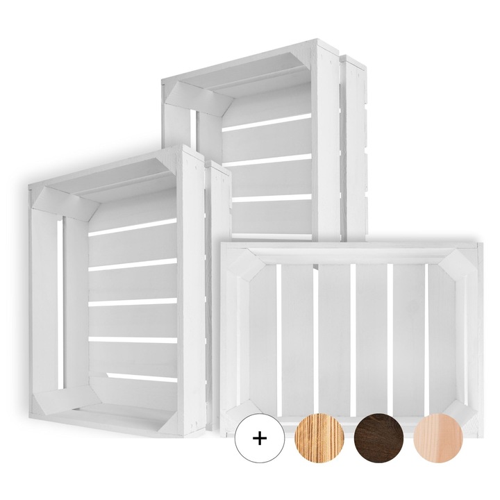 Set 3 Cutii din lemn, Alb, Creative Deco, 40x30x15 cm