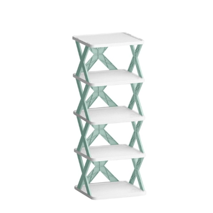 Organizator de Pantofi, Leski, 5 Straturi, din ABS, Suport Modular, 65.5 x 24 x 26 cm, Turcoaz