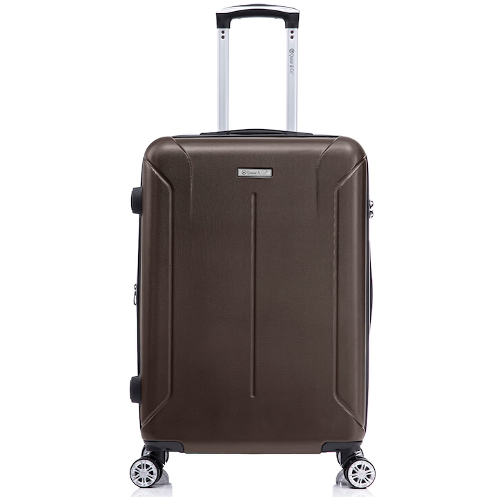 Куфар среден размер Quasar & Co. модел Smart, 66.5x45x28-33см, Разширяем, регистриран багаж, ABS 2.8 мм, Защитен цип, Кодово заключване, Телескопична дръжка, 4 двойни безшумни колела 360°, 2 отделения, Кафяв