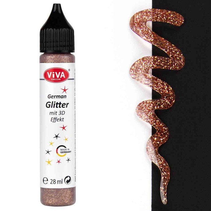 Sclipici adeziv lavabil pentru toate suprafetele, VIVA DECOR, 28ml Cupru